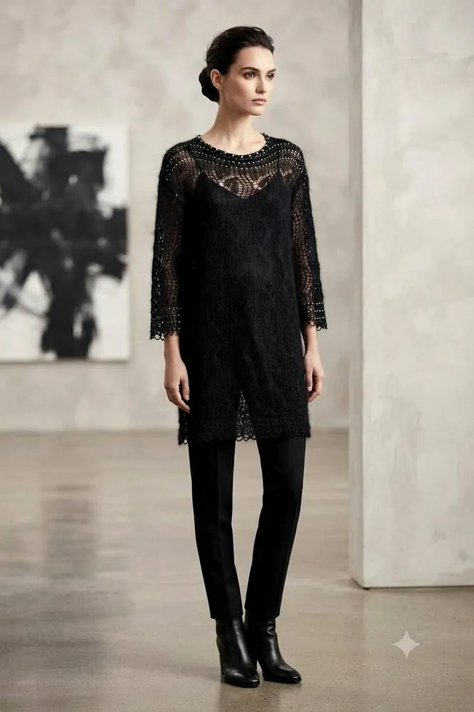Robe-tunique "Nuit" en kid mohair sur soie
