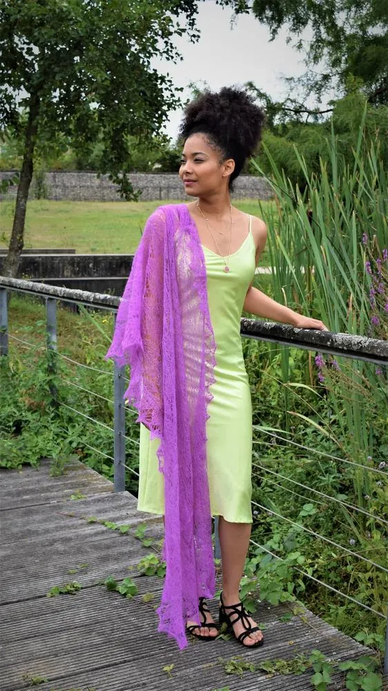 Châle dentelle "Améthyste" en kid mohair sur soie violet