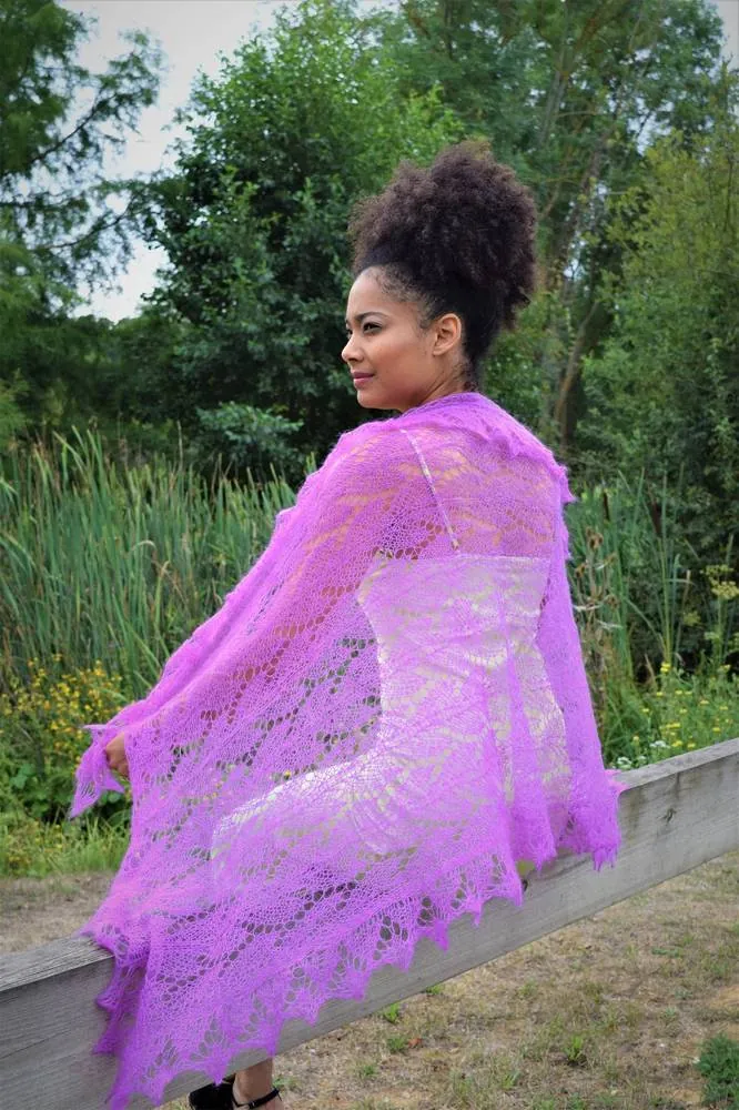 Châle dentelle "Améthyste" en kid mohair sur soie violet